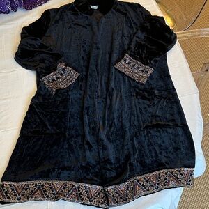 Johnny Was Black Velvet Cape with Multicolor Embroidery